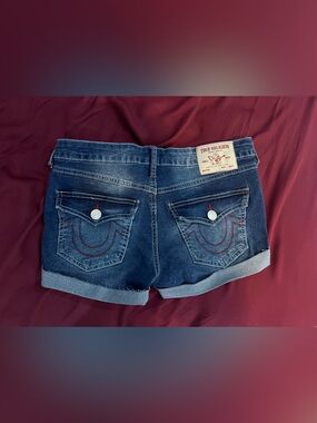 True Religion Dark Blue Denim Cuffed Women's Shorts